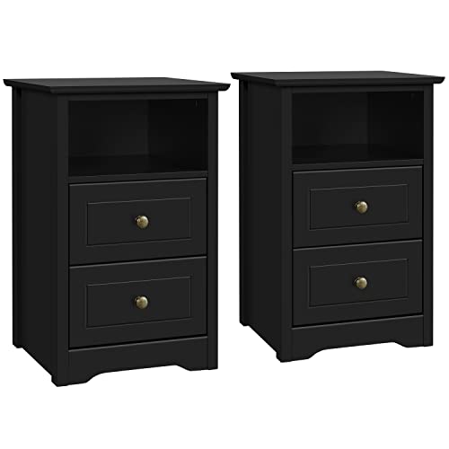 Yaheetech 2er Set Nachtschrank Boxspringbett 2 Schubladen 1 Ablagefach Modern Schuladenschrank aus Holz Nachtkommode/Wohnzimmer, 40 x 35 x 60 cm