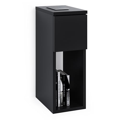 ComfortCove Nachttisch, Nachtschrank, Nachtkästchen, schmaler Nachttisch, schlanker Beistelltisch mit Ablagefach, Schwarz. Größe: B20 x H55 x T30,5 cm