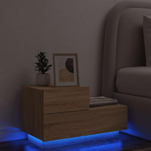 Qnhdfrt Nachttisch mit RGB LED Beleuchtung Sonoma-Eiche 70x36x40,5 cm Schmaler Beistelltisch Modernes Design für Schlafzimmer