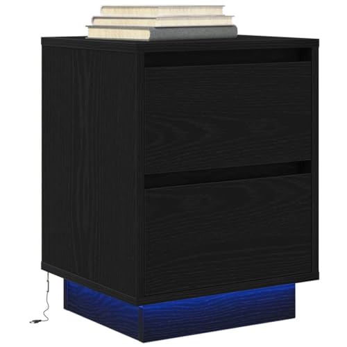 HaoChrymec Nachttisch mit LED-Leuchten, Holzwerkstoff, RGB-LED-Beleuchtung, 2 Schubladen, Nachttisch schwarz, Beistelltisch für Schlafzimmer und Wohnzimmer, Schwarz, 38x34x50 cm