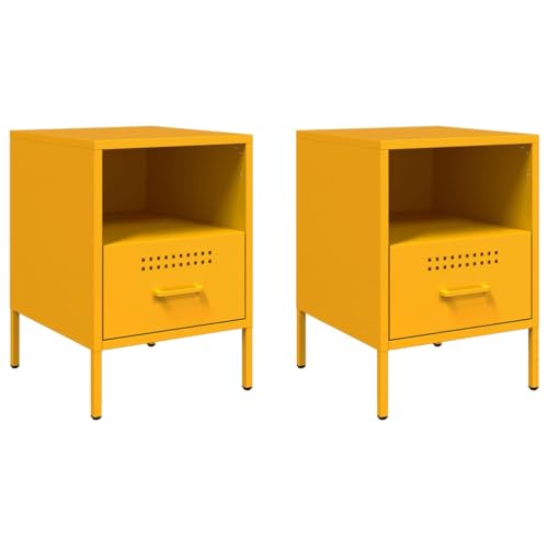 vidaXL Nachttisch 2 STK., Nachtschrank mit Stauraum, Nachtkommode Verstellbare Schraubfüße, Schlafzimmer Nachtkonsole, Industrie-Stil, Senfgelb Kaltgewalzter Stahl