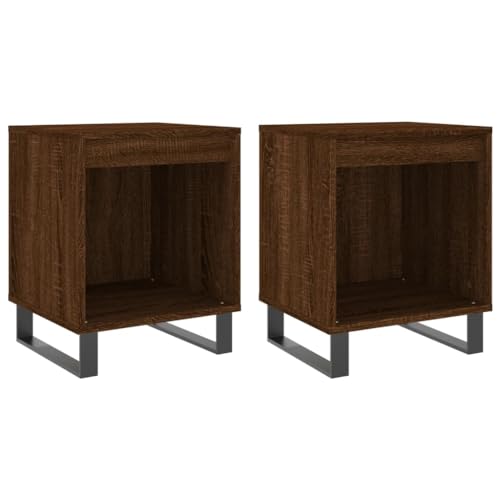 Eleganz Nachttische 2 STK. Braun Eichen-Optik 40x35x50 cm aus Holzwerkstoff und Metall, stabil und langlebig für Schlafzimmer und kleine Wohnungen