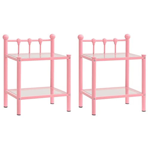 LVHUIDEH Nachttisch mit Glasablage, 2er Set, Beistelltisch, kompakte Nachtschrank, Telefontisch, Nachtkonsole für Schlafzimmer Wohnzimmer, 45 x 34.5 x 60.5 cm, Metall und Glas