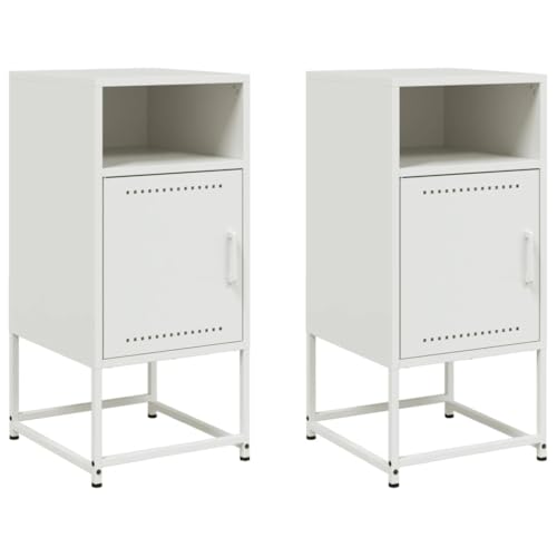 vidaXL Nachttische 2 STK., Nachttisch mit Stauraum, Nachtkommode für Schlafzimmer, Nachtschrank Nachtkonsole, Industrie-Stil, Weiß Stahl