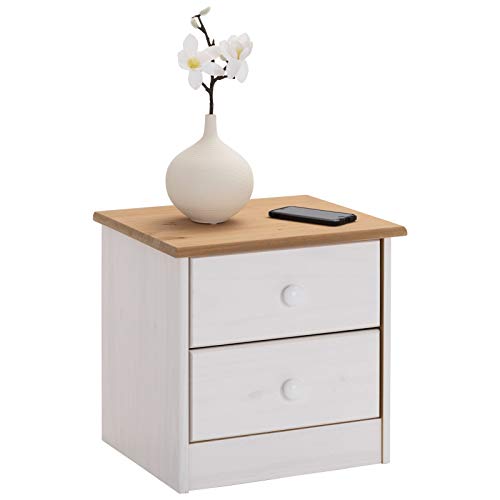IDIMEX Nachttisch Rondo,Kommode aus Kiefer massiv, weiß/braun lackiert, 2 Schubladen, Landhausstil, Massivholz