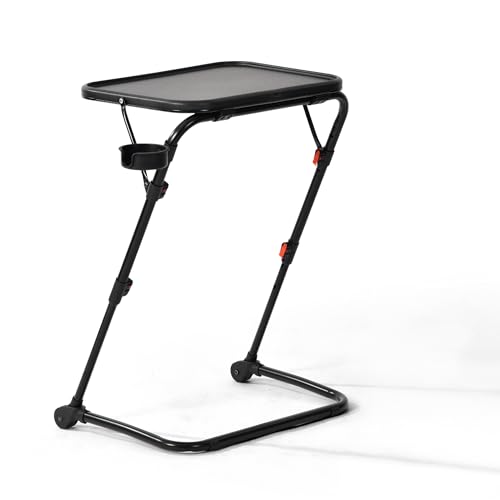 HOMYLIN Verstellbarer Nachttisch – 53 x 37,5 x 48,8–70,5 cm, PP-Oberseite und Stahlrahmen – neigbarer Nachttisch mit Getränkehalter für Bücher, Getränke – 4 Höheneinstellungen, passend für die meisten