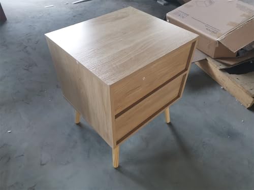 Gecheer Nachttisch, Böhmischer Beistelltisch mit Schublade und offenen Ablagefach, 45 x 40 x 55 cm, aus MDF und Rattan, goldfarbener Griff für Schlafzimmer oder Wohnzimmer