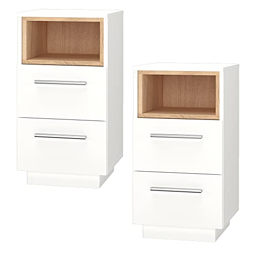 Vicco Nachttisch Beatrice, Nachtkommode, Weiß/Sonoma, 36 x 68 cm 2er Set