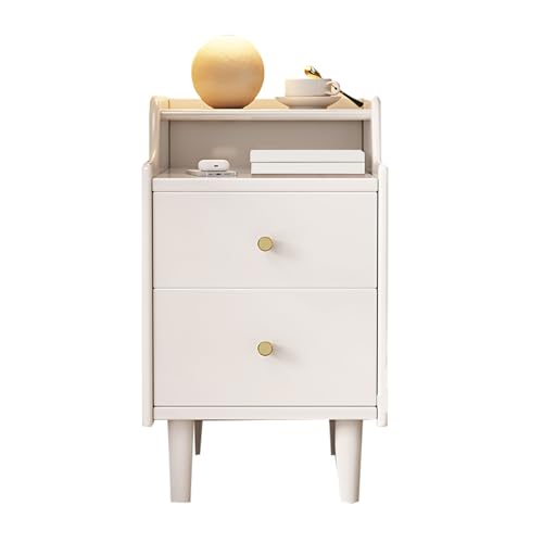 JTPMYFT Schmaler Nachttisch mit Schubladen, Massivholz Nachttisch mit offenen Regalen, Kleiner Nachttisch, schmaler Beistelltisch fürs Schlafzimmer(40 * 39.5 * 48cm)
