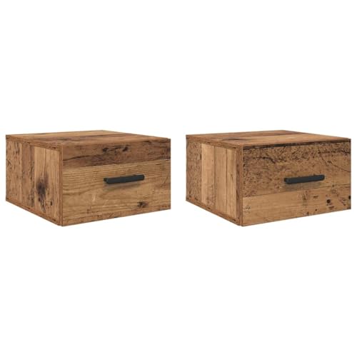 Tomostar Nachttisch, Wandmontage, 2 Stück, Nachttisch, Nachttisch, 2 Stück, antikes Holz, 35 x 35 x 20 cm