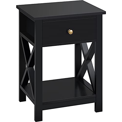 Yaheetech Nachttisch, Beistelltisch mit Schublade und Ablage, Wohnzimmer, Schlafzimmer, einfacher Aufbau, platzsparend, Nordisch-Design, Schwarz