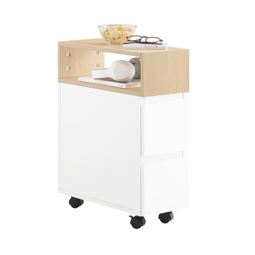 SoBuy Nachttisch Badrollwagen Nischenregal Boxspringbett Telefontisch Nachtschrank Nischenwagen Rollwagen Beistelltisch schmal Weißnatur BHT ca. 20x61x50cm FBT155-WN