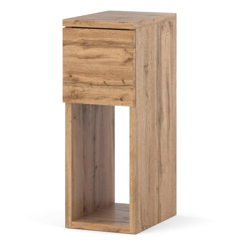 hurtownia mebli - Nachttisch Kompaktes Design 20 x 30 x 55 cm - Nachtkästchen Minimalistisch mit Schublade & Offenem Regal - Nachttischschrank mit Laminierte Platte (Wotan)