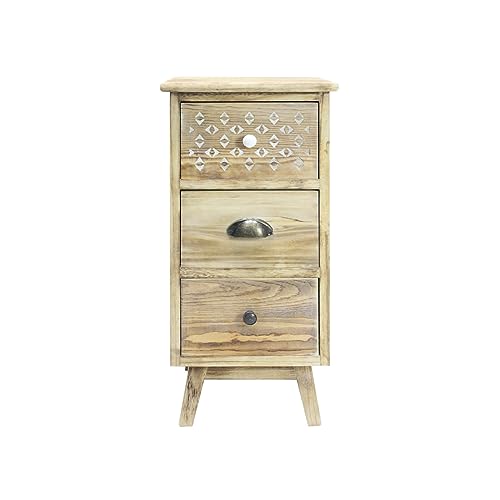Rebecca Mobili Schmaler Nachttisch, Kleine Kommode, 3 Schubladen, Hellbraun Shabby White, Paulownia Holz, Für Badezimmer Schlafzimmer - Maße: 65 x 30 x 30 cm (H×B×T) - Art. RE6620