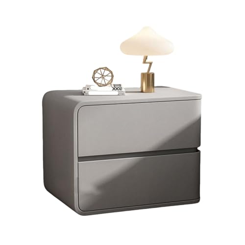 Luxuriöser Nachttisch aus Massivholz und cremefarbenem Leder, Nachttisch mit 2 Schubladen, moderner Beistelltisch für Schlafzimmer und Wohnzimmer, kleines Sofa, Beistellschrank, hellgraues Finish