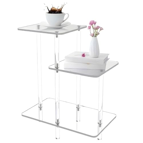 Dtaigou Beistelltisch aus Acryl, moderner Nachttisch, transparent, 3 Ebenen, Nachttisch für Buch, Wohnzimmer, Flur, Lobby, Telefon, Schlafzimmer, Zuhause, Wohnung, Terrasse