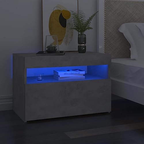 HaoChrymec Nachttisch mit LED-Leuchten, Holzwerkstoff, RGB-LED-Beleuchtung, Kommode mit Stauraum, Kleiner Beistelltisch für Schlafzimmer und Wohnzimmer, Betongrau, 60x35x40 cm