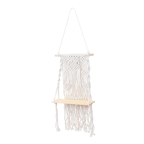 Amosfun Gewebter Aufhänger Drinnen Wandmontierter Nachttisch Schublade Bücherregale Anlage Schmuck Kunst Häkeln Zusammenklappbares Wandregal Korb Würfel Baumwolle Beige