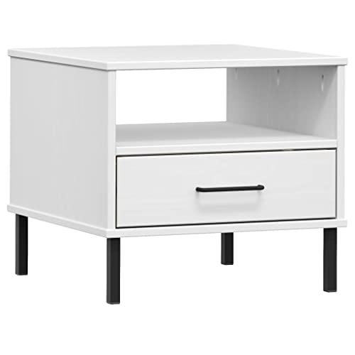 Nachttisch, Nachtkommode, Beistelltisch mit 1 offenes Fach und 1 Schublade, Nachtschrank, Schlafzimmer, Wohnzimmer, einfacher Aufbau, Industrie-Design, Weiß Massivholz Kiefer