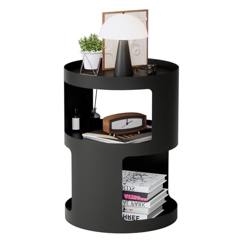 Nixaruy Beistelltische, Beistelltisch aus Metall, moderner Nachttisch, Akzent-Nachttische, 3-stufiger Nachtschrank für Wohnzimmer, Schlafzimmer, kein Zusammenbau erforderlich (schwarz, rund)
