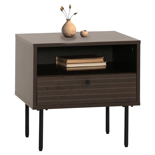 Nachttisch HWC-N78, Nachtschrank, Schublade, skandinavischer Stil Metall Holz Melamin MVG 50x40x50cm - Dunkelbraun