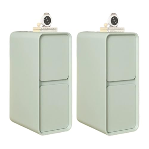 Nachttische mit 2 Ders - Holz Sto Nachttische Platzsparendes Design Leder H für Schlafzimmer & Wohnzimmer - 2er Set Mintgrün