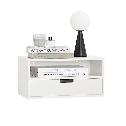 SoBuy NKD03-W Nachttisch hängend Bettablage zum einhängen Nachtregal für Mobiltelefon Nachtschrank Schweberegal Wandschrank Hängeschrank BHT ca. 45x22x25cm