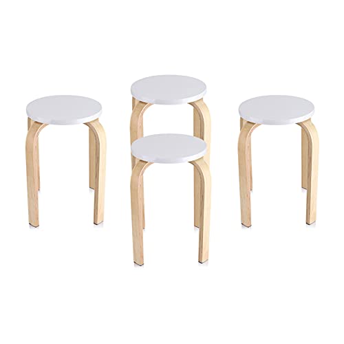 Runder Hocker aus Massivholz für Schlafzimmer und Kinderzimmer, Dekoration, weißer massiver Holzhocker mit rutschfestem Design, kleiner Hocker für Nachttisch oder Stapeln