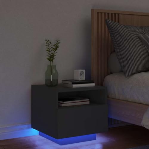 HaoChrymec Nachttisch mit LED-Leuchten, Holzwerkstoff, Schwarz, RGB-LED-Beleuchtung, Stauraum, Kommode mit Schubladen, Nachttisch Schwarz, 40x39x37 cm
