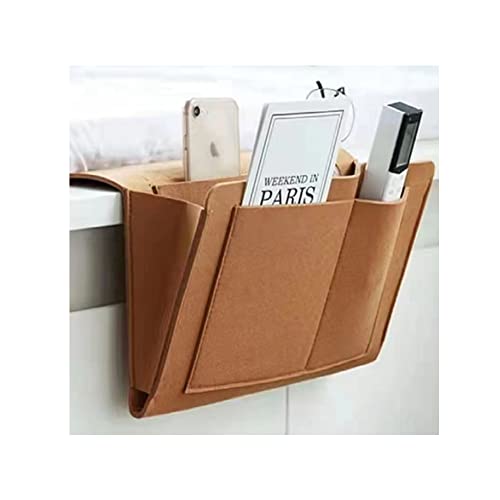 Bed Organiser Bed Bag, Felt Bed Shelf Organiser, Bed / Sofa Organiser Hangs from the Side of Your Bed for Bed Rails, Beds, Desks, Counters (Braun)