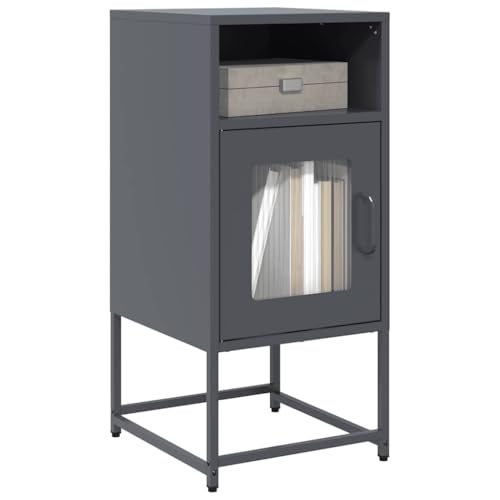 Rantry Nachttisch, Anthrazit, 36 x 39 x 78 cm, aus kaltgewalztem Stahl, Sideboard, Bodenschrank, Büromöbel, Nachttisch, Anrichte für Schlafzimmer