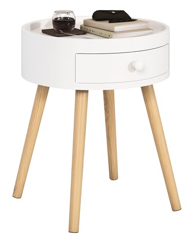 WOLTU Nachttisch Nachtschrank Beistelltisch Nachtkommode Sofatisch, mit Schublade, mit Beinen, Holz, MDF, Weiß, TS111ws-1