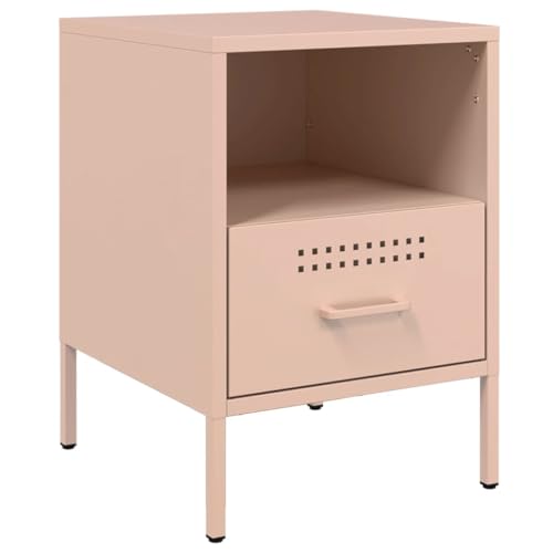 vidaXL Nachttisch, Nachtschrank mit Stauraum, Nachtkommode Verstellbare Schraubfüße, Schlafzimmer Nachtkonsole, Industrie-Stil, Rosa Kaltgewalzter Stahl