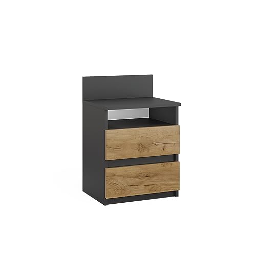 Vicco Nachttisch Monty, Anthrazit/Eiche, 39.6 x 59.1 cm