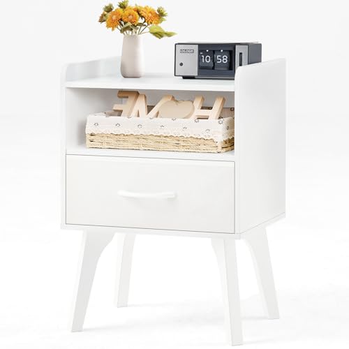 LELELINKY Nachttisch Holz,Nachtkästchen mit Geheimfach,Weiß Nachtkommode 57cm Hoch Beistelltisch mit Stoff Schublade,Nachttische 30 cm breit für Schlafzimmer,Wohnzimmer und kleine Räume LELELINKY Nachttisch Holz,Nachtkästchen mit Geheimfach,Weiß Nachtkommode 57cm Hoch Beistelltisch mit Stoff Schublade,Nachttische 30 cm breit für Schlafzimmer,Wohnzimmer und kleine Räume