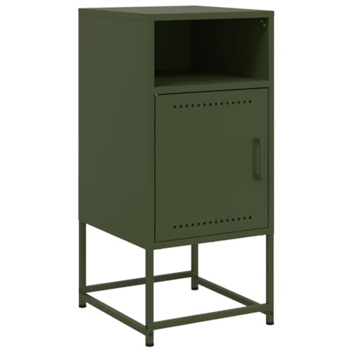 vidaXL Nachttisch, Nachtschrank mit Stauraum, Nachtkommode für Schlafzimmer, Nachtkonsole Beistelltisch, Industrie-Stil, Olivgrün Stahl