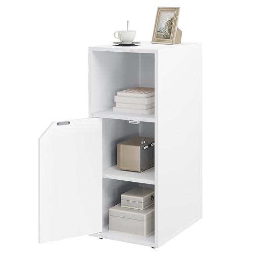WOLTU Nachttisch schmal, Beistelltisch mit offenem Fach und Tür, Verstellbarer Ablage, 25x62x35 cm, Nachtschrank Bett, Nachtkästchen Nachtkommode modern, für Schlafzimmer, Weiß, NTS16ws