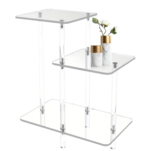 Acryl -Endtabelle - Klarer Moderner Stand, Drei Ebenen Transparentes Design | Stilvoller Schlafzimmer Nachttisch,funktionale Apartment -Lobby Möbel Für Wohnzimmer Terrasse Buch Storage Telefon Display