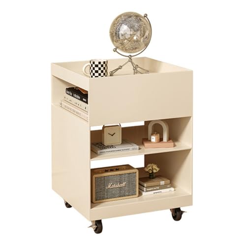 PLPLKTNNKK Rollbarer Nachttisch mit Rädern,3-Etagen Regal Nachttischchen,Mobiles Nachtkästchen,Rostgesch� �tztes Eisen Aufbewahrungswagen für Schlafzimmer A,30 * 30 * 55cm