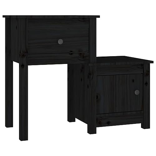 Eleganz Massivholz Nachttisch Schwarz - Kiefer 79,5x38x65,5 cm - Ideal für Schlafzimmer, langlebig & umweltfreundlich, perfekt für kleine Räume