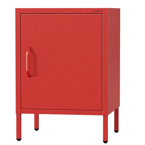 Jan Nowak Nachttisch Industrial - MIA | Nachtschrank Glitzernd mit Tür für Schlafzimmer, Kinderzimmer | Stahlschrank Abschliessbar, Nachtkasten Klein | Loft Stil | 42,4 x 59,5 x 40 cm | Rot