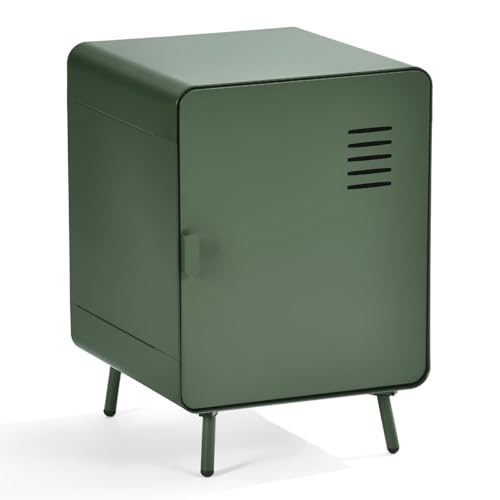 MEUBLE COSY Nachttisch mit Ablagen und Tür Beistelltische Wohnzimmerschränke Nachtkonsole Sofatisch aus Metall fürs Wohnzimmer Schlafzimmer Arbeitszimmer, Industrial Style, Grün
