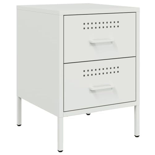 vidaXL Nachttisch, Nachtschrank mit 2 Schubladen, Nachtkommode für Schlafzimmer, Nachtkonsole Beistelltisch, Industrie-Stil, Weiß Stahl