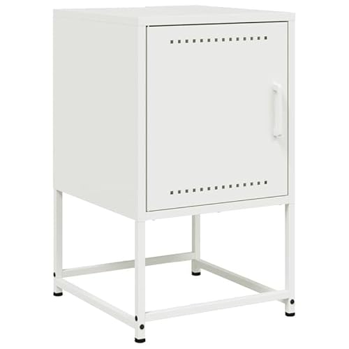 Eleganz Nachttisch Weiß aus Stahl 36x39x60,5 cm - Moderner Beistelltisch fürs Schlafzimmer - Stabiles Design & Platzsparend - Perfekte Aufbewahrung für Bücher und mehr