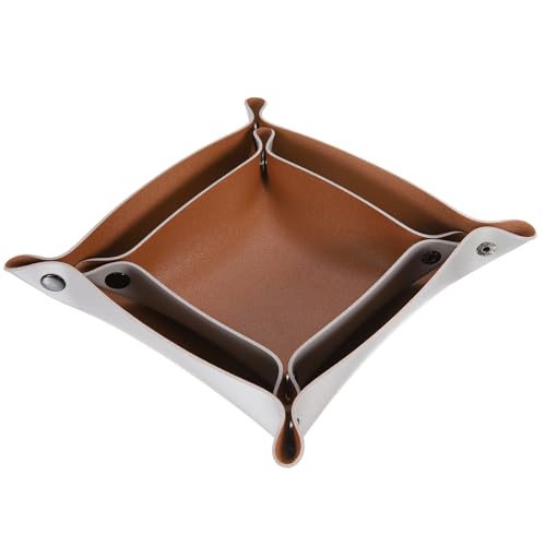 QUARKZMAN 2 Stück PU-Leder Ablage Unisex Faltbare Kleine Ablage Organizer Tragbare Nachttisch Nachttisch Ablage für Schlüssel Geldbörse Uhr Schmuck Würfel, Braun Silber