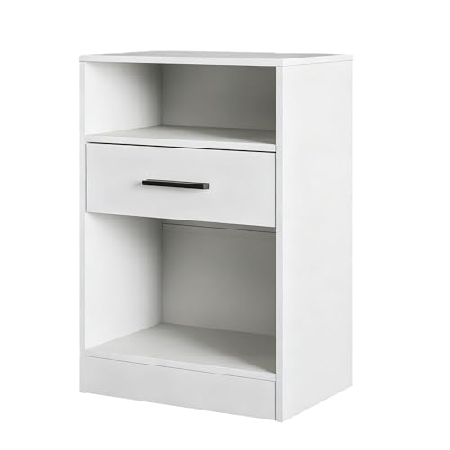 Gotagee Modern Nachttisch Weiß 40x30x60 cm Mit Schublade und Ablage E1 Spanplatte Papierbeschichtung Schlafzimmer Beistelltisch