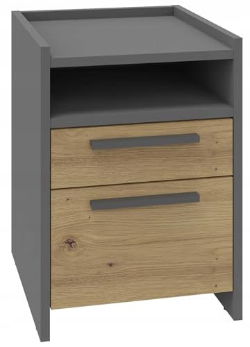 MATKAM Nachttisch ALTIVO 1SW1SNO H29,6 x B36 x T35,6 cm, mit 1 Hoher und 1 Niedriger Schublade(Anthrazit Grau-Wotan Eiche)