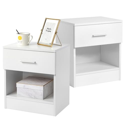 LEADZM 2er Set Nachtschrank Schlichter Beistelltisch Kommode ffenes Fach 1 Schublade für Schlafzimmer, Wohnzimmer (2)