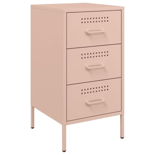 vidaXL Nachttisch, Nachtschrank mit 3 Schubladen, Nachtkommode Verstellbare Schraubfüße, Schlafzimmer Nachtkonsole, Industrie-Stil, Rosa Kaltgewalzter Stahl