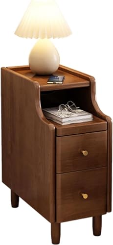 HADECOLL Nachtkommode Schmal Nachttische 2Er Set Mit 2 Schubladen Und Offenem Nachttisch Bett Beistelltisch Schmal Ganzholz Vintage Nachtschrank Braun Für Schlafzimmer, 30Cm,1Xbraun20Cm